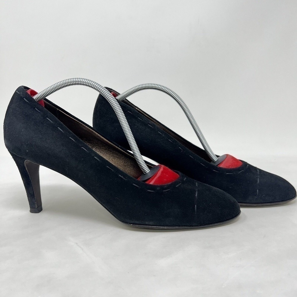AGL Pumps Womens Size 39.5 9.5 Black Suede Stitch Detail Stilletos Shoes Heels